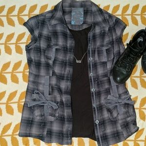 Garage cap sleeve plaid button down
